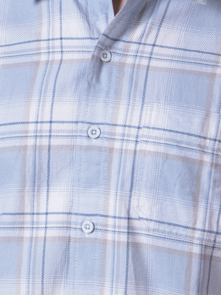 cobb sky blue checked slim-fit casual shirt