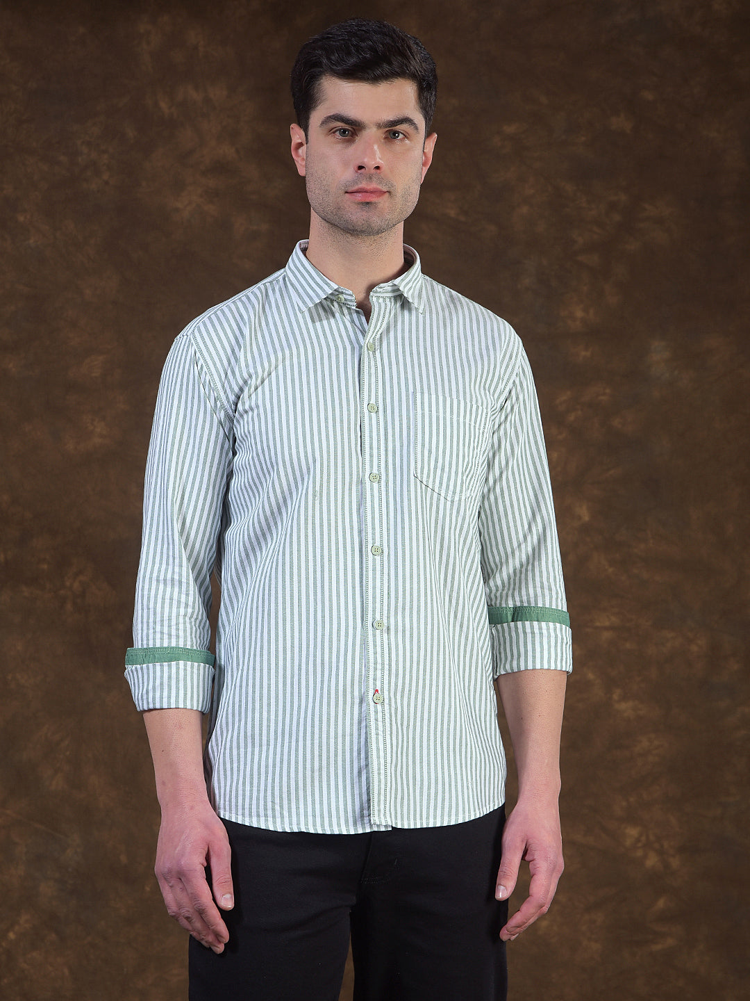 cobb green striped slim-fit casual shirt