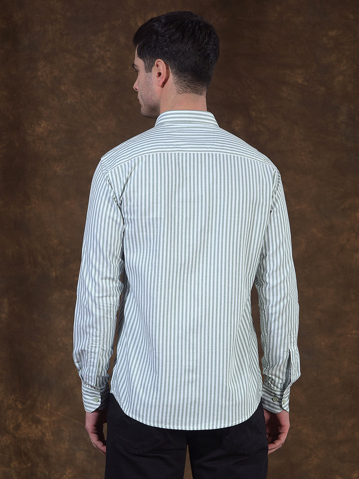 cobb green striped slim-fit casual shirt