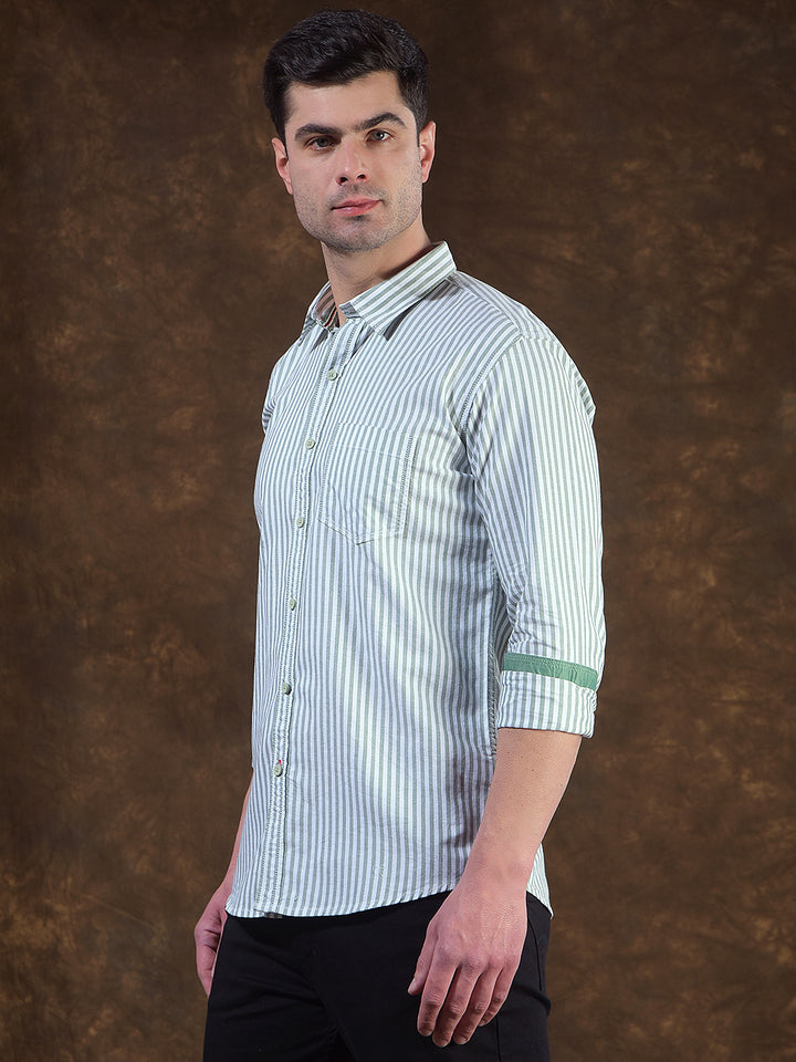 cobb green striped slim-fit casual shirt