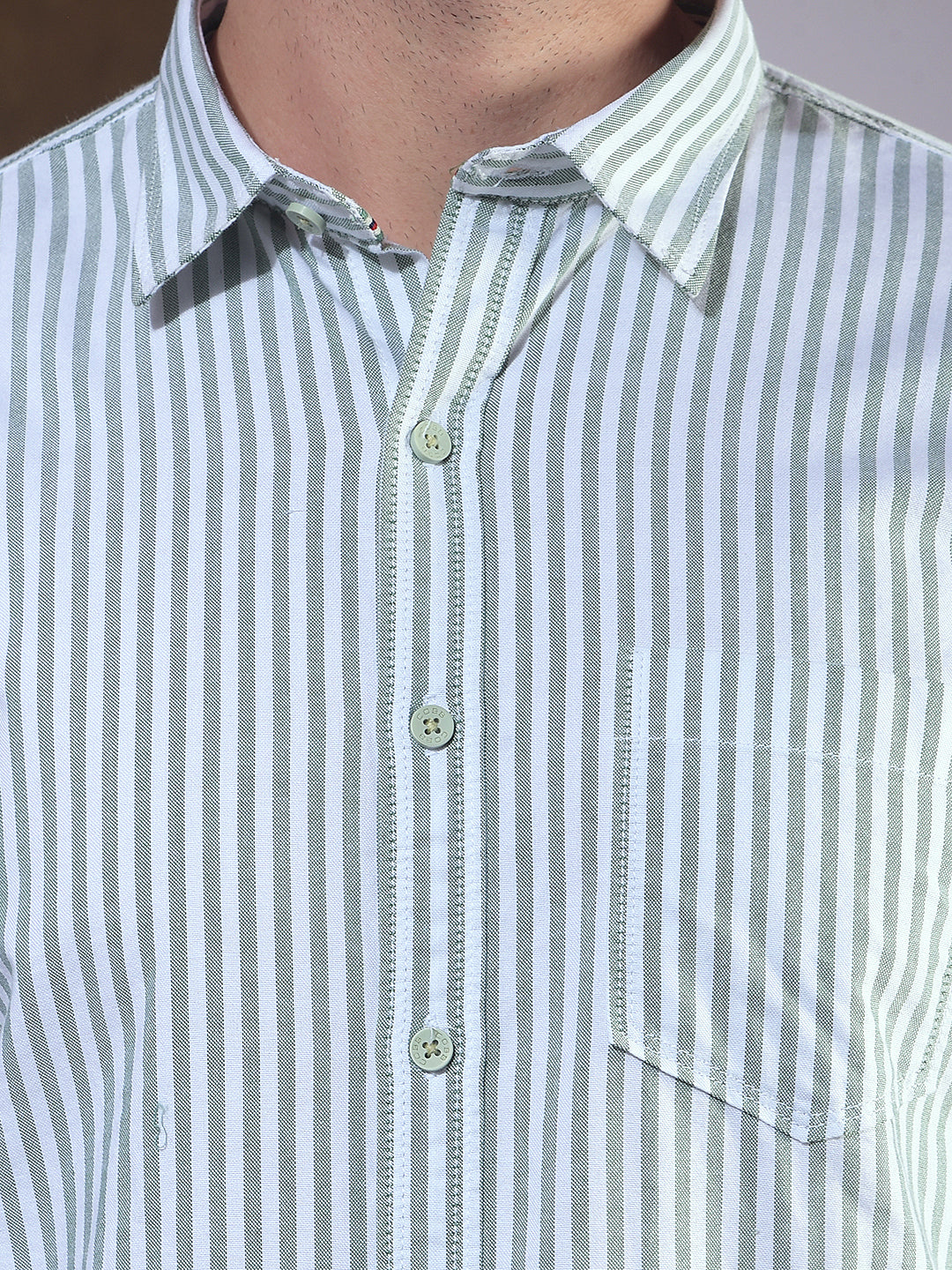 COBB GREEN STRIPED SLIM-FIT CASUAL SHIRT