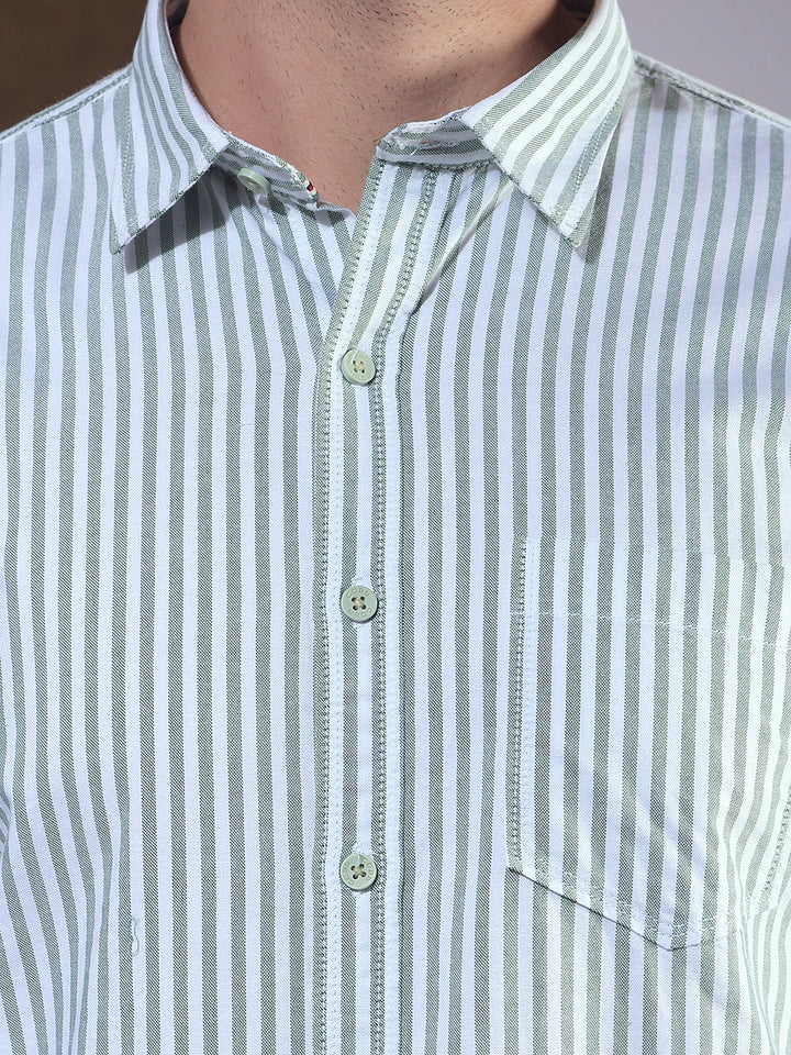 COBB GREEN STRIPED SLIM-FIT CASUAL SHIRT