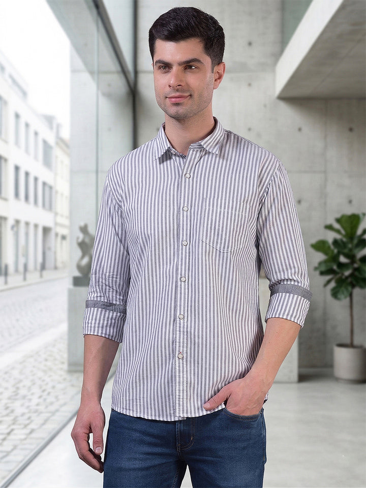 cobb grey striped slim-fit casual shirt