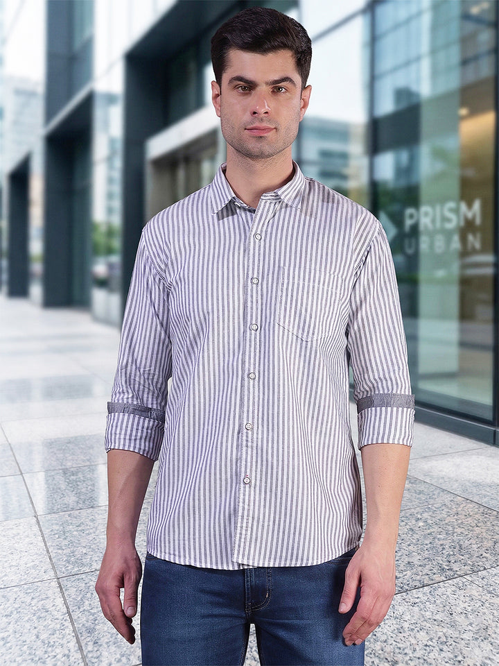 cobb grey striped slim-fit casual shirt