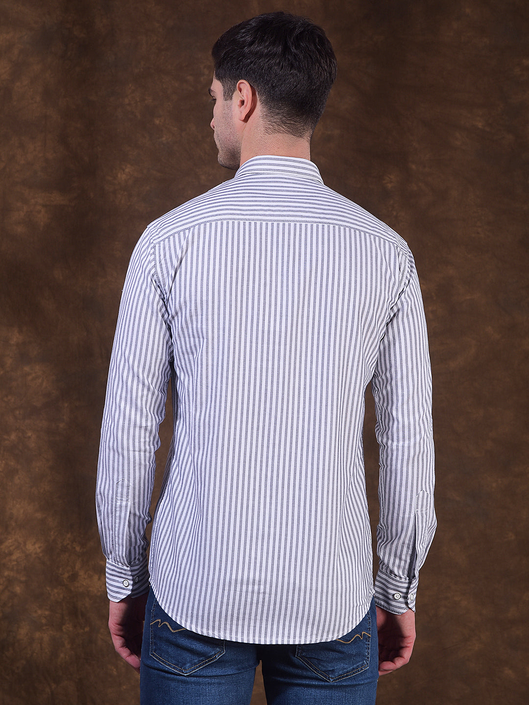 cobb grey striped slim-fit casual shirt