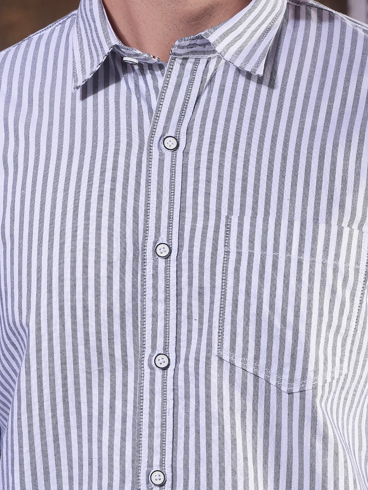 COBB GREY STRIPED SLIM-FIT CASUAL SHIRT