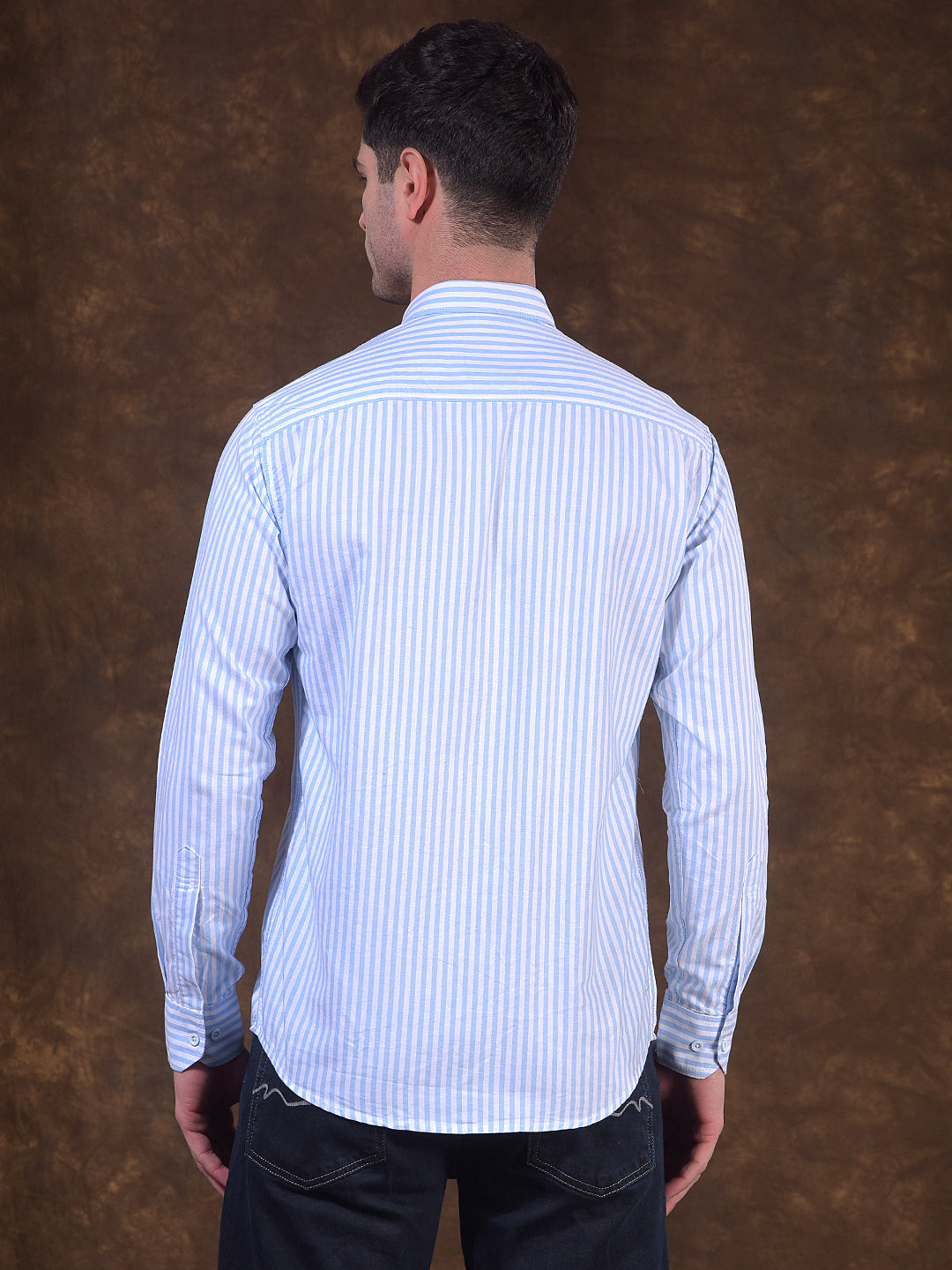 cobb sky blue striped slim-fit casual shirt