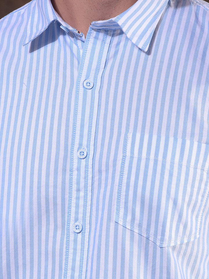 COBB SKY BLUE STRIPED SLIM-FIT CASUAL SHIRT