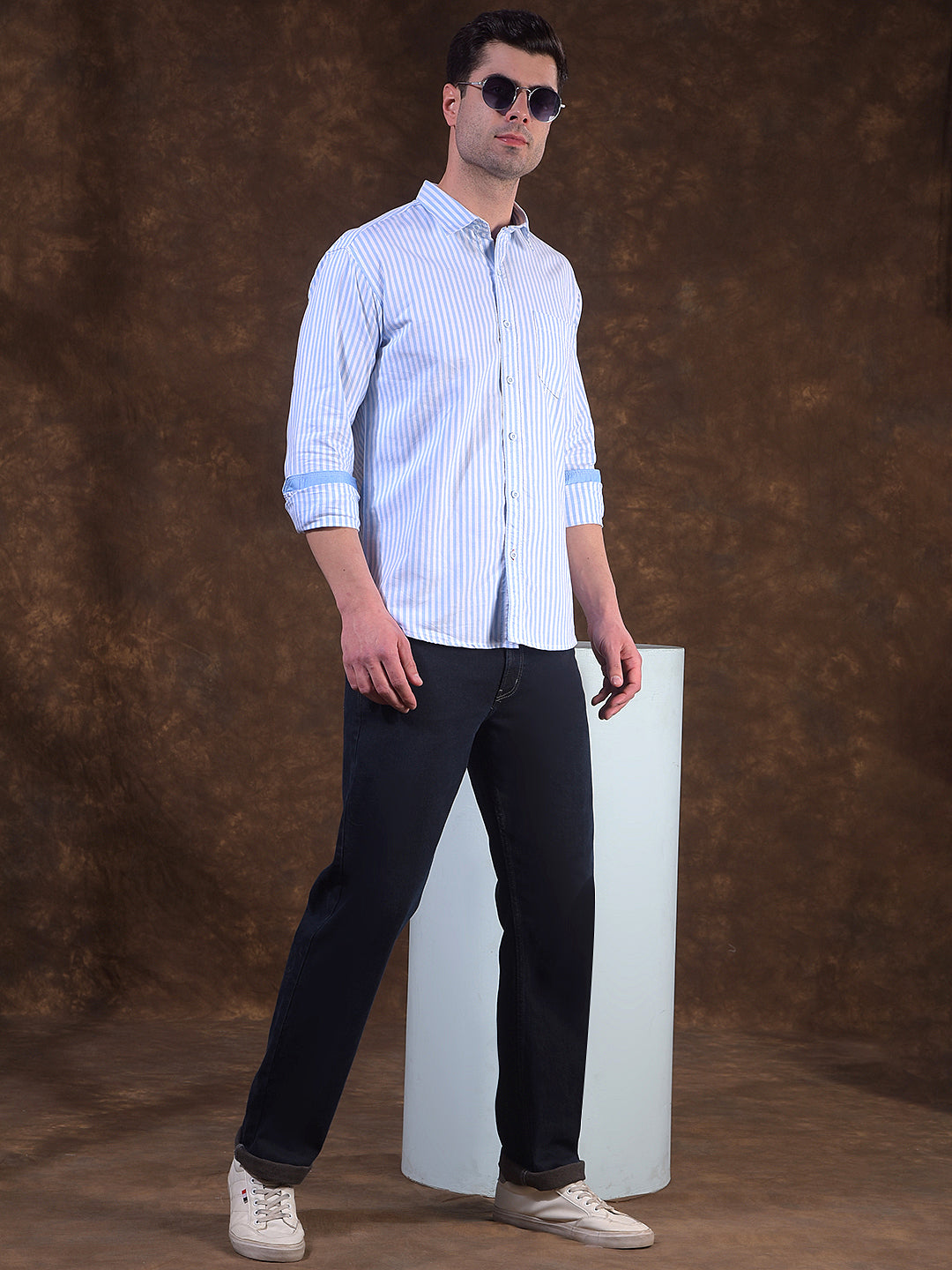 COBB SKY BLUE STRIPED SLIM-FIT CASUAL SHIRT