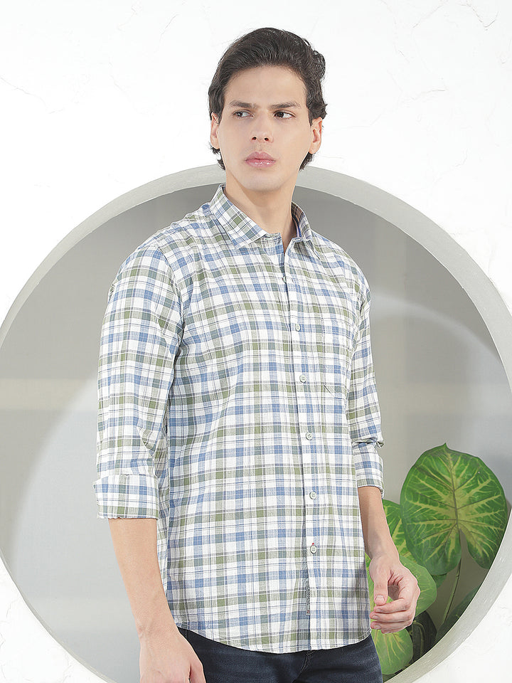 GREEN CHECKED SLIM-FIT CASUAL SHIRT