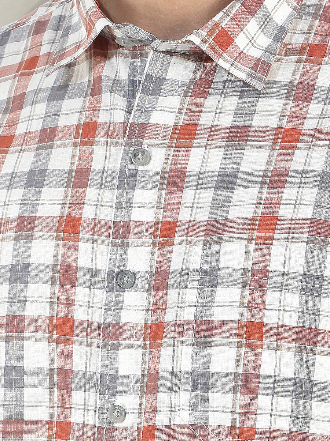 rust checked slim-fit casual shirt