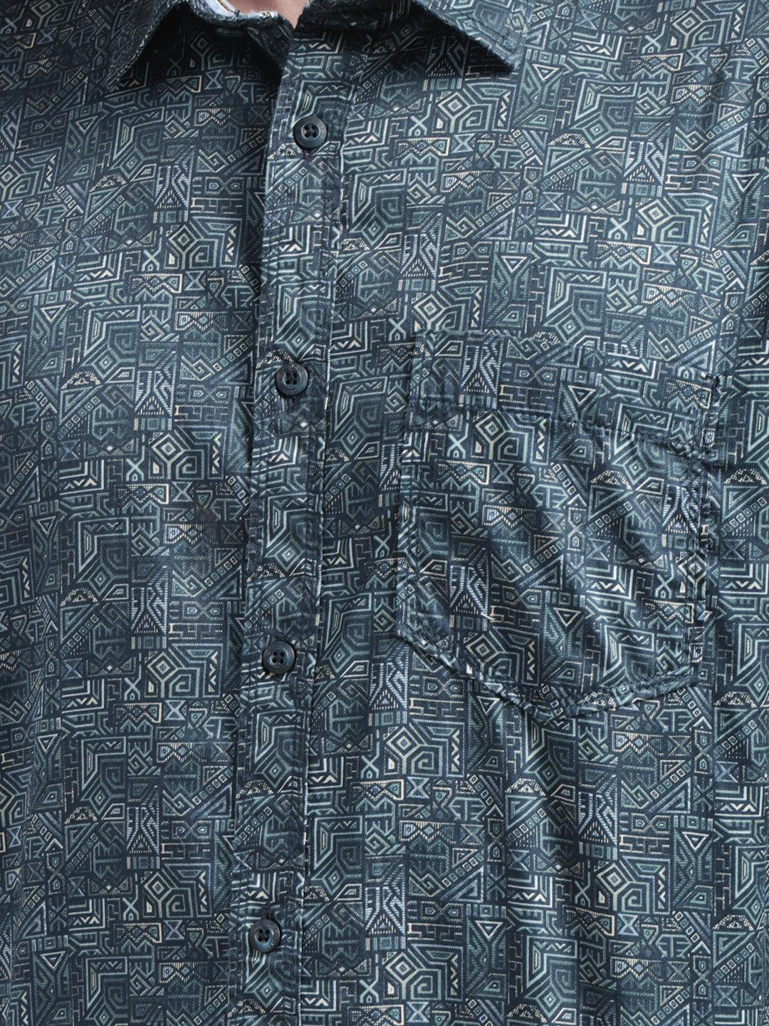 cobb teal blue printed slim-fit casual shirt