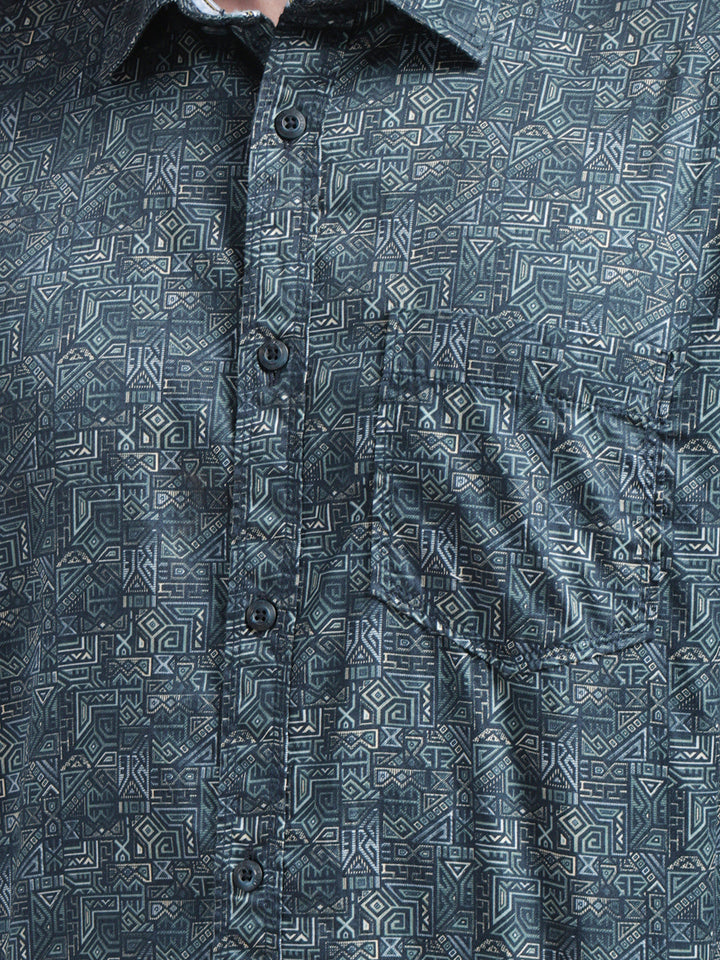 cobb teal blue printed slim-fit casual shirt