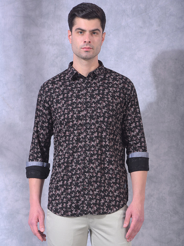 cobb black printed slim-fit casual shirt