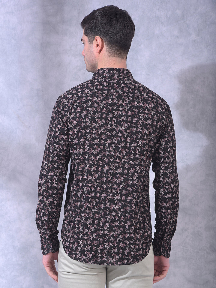 cobb black printed slim-fit casual shirt
