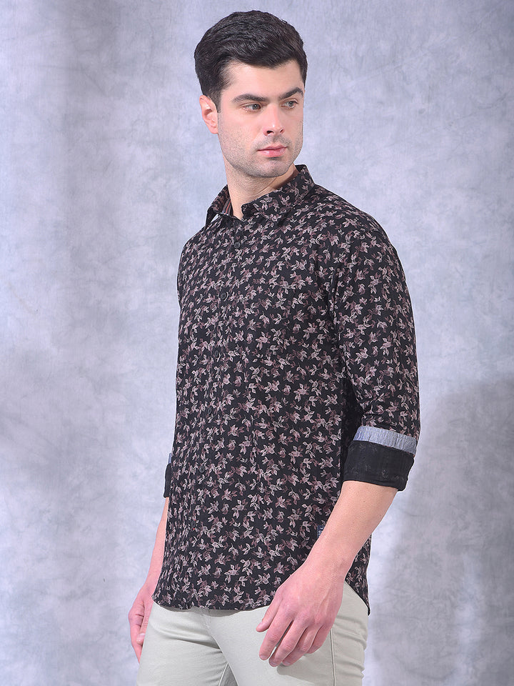 cobb black printed slim-fit casual shirt