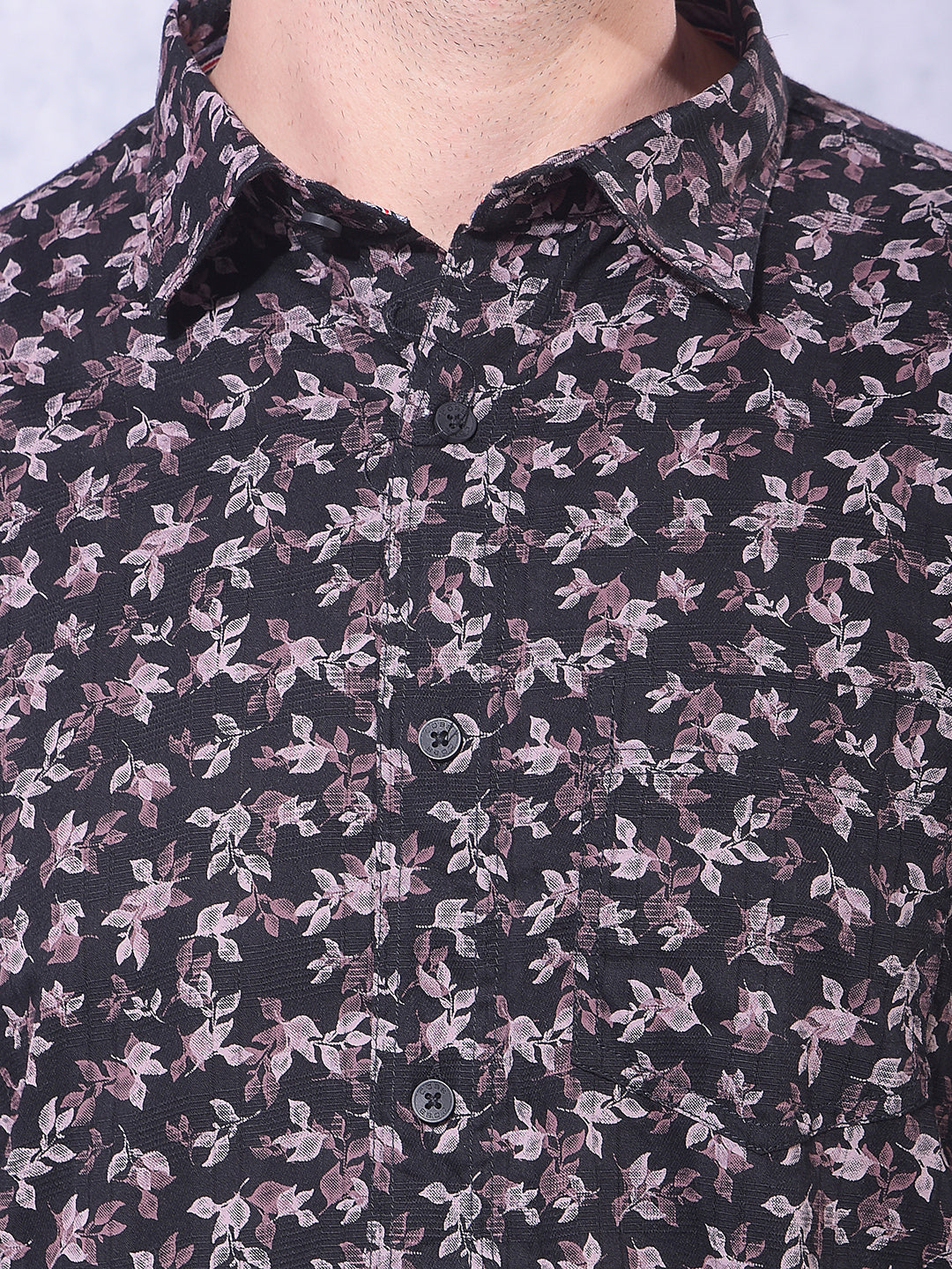 COBB BLACK PRINTED SLIM-FIT CASUAL SHIRT