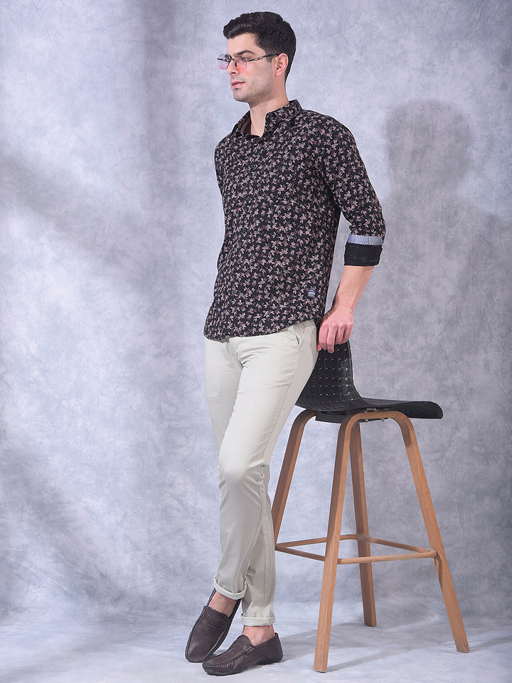 COBB BLACK PRINTED SLIM-FIT CASUAL SHIRT