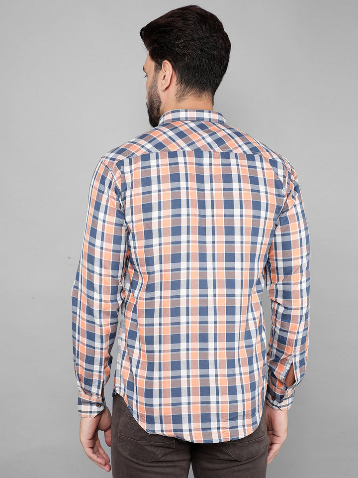 cobb orange checked slim-fit casual shirt