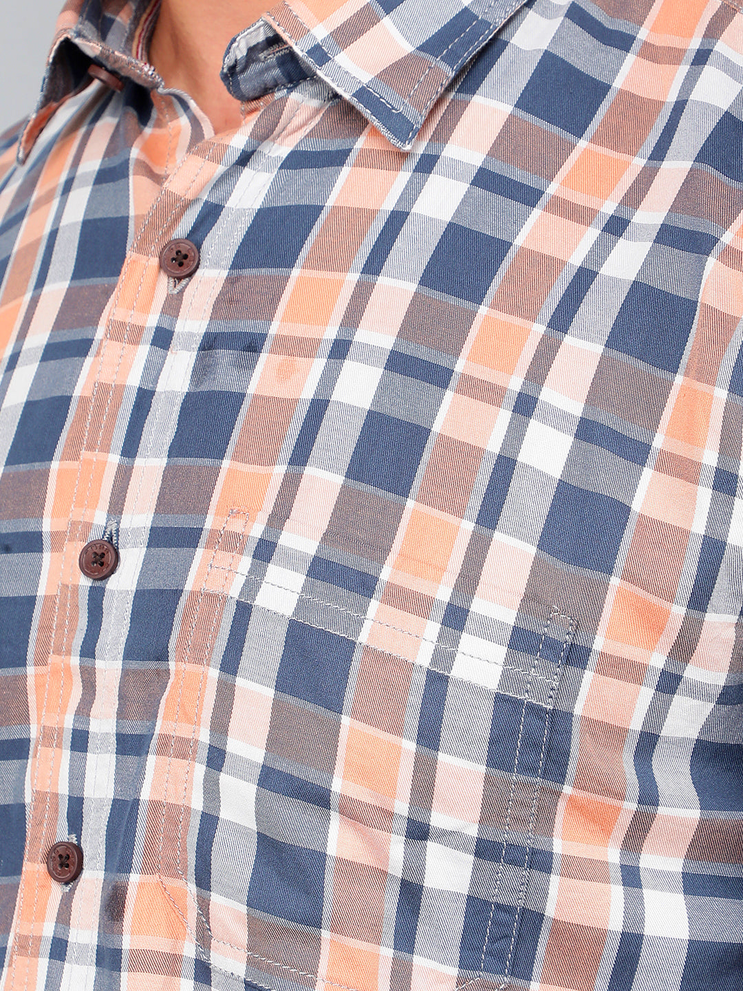 cobb orange checked slim-fit casual shirt