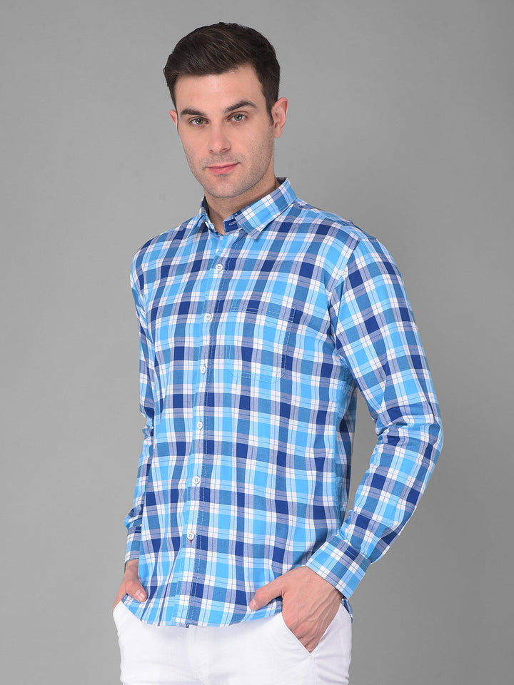 cobb blue checked slim fit casual shirt