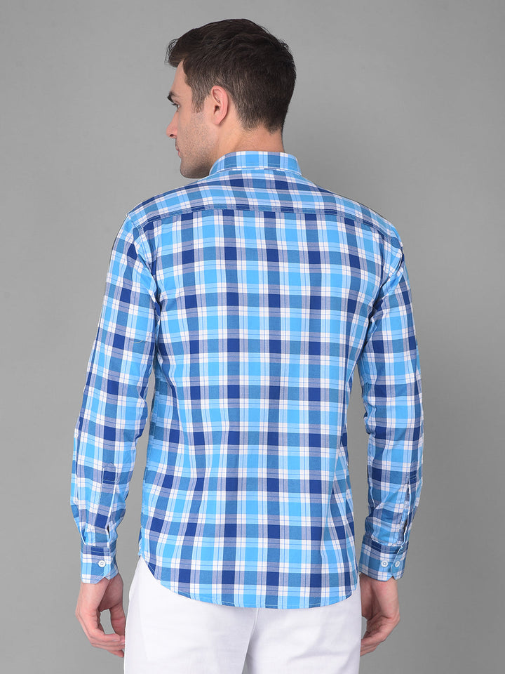 cobb blue checked slim fit casual shirt