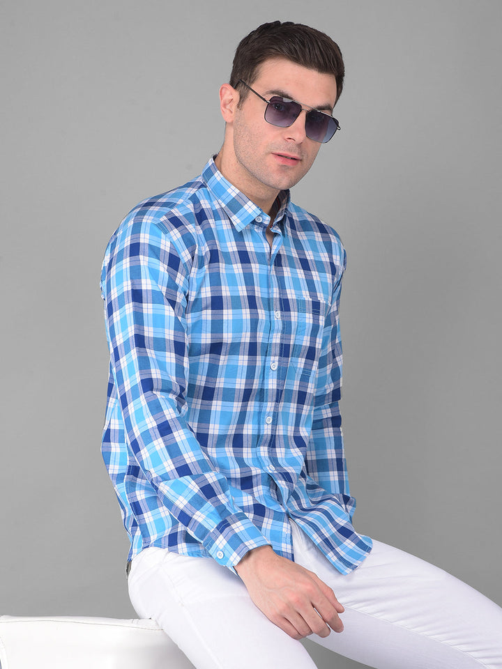 COBB BLUE CHECKED SLIM FIT CASUAL SHIRT