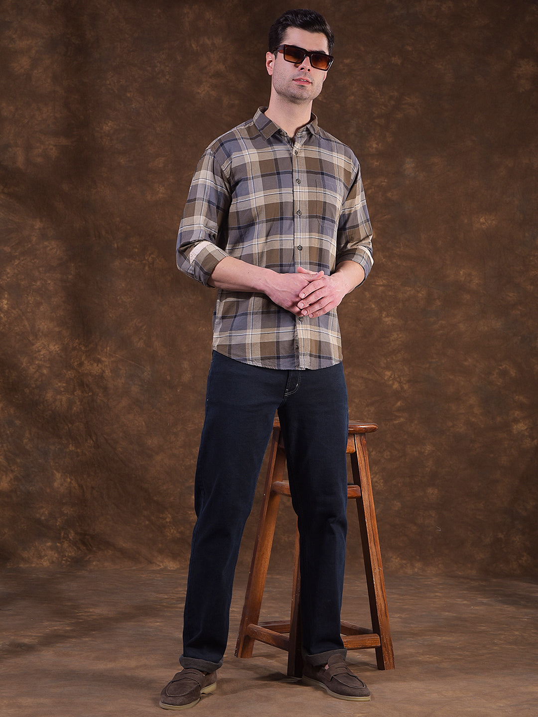 COBB BROWN CHECKED SLIM-FIT CASUAL SHIRT