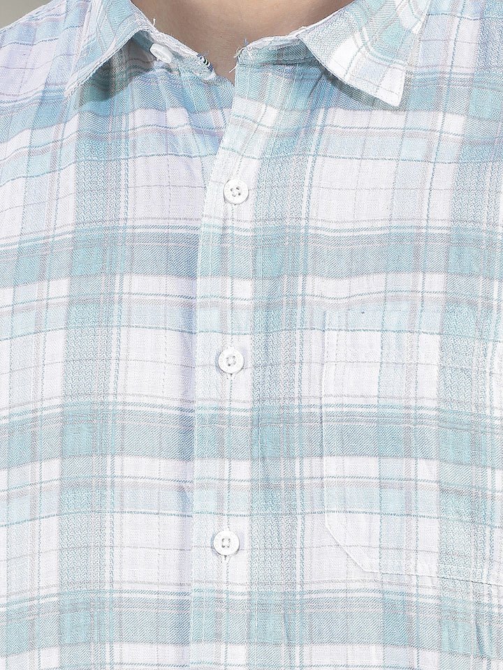 SEA GREEN CHECKED SLIM-FIT CASUAL SHIRT