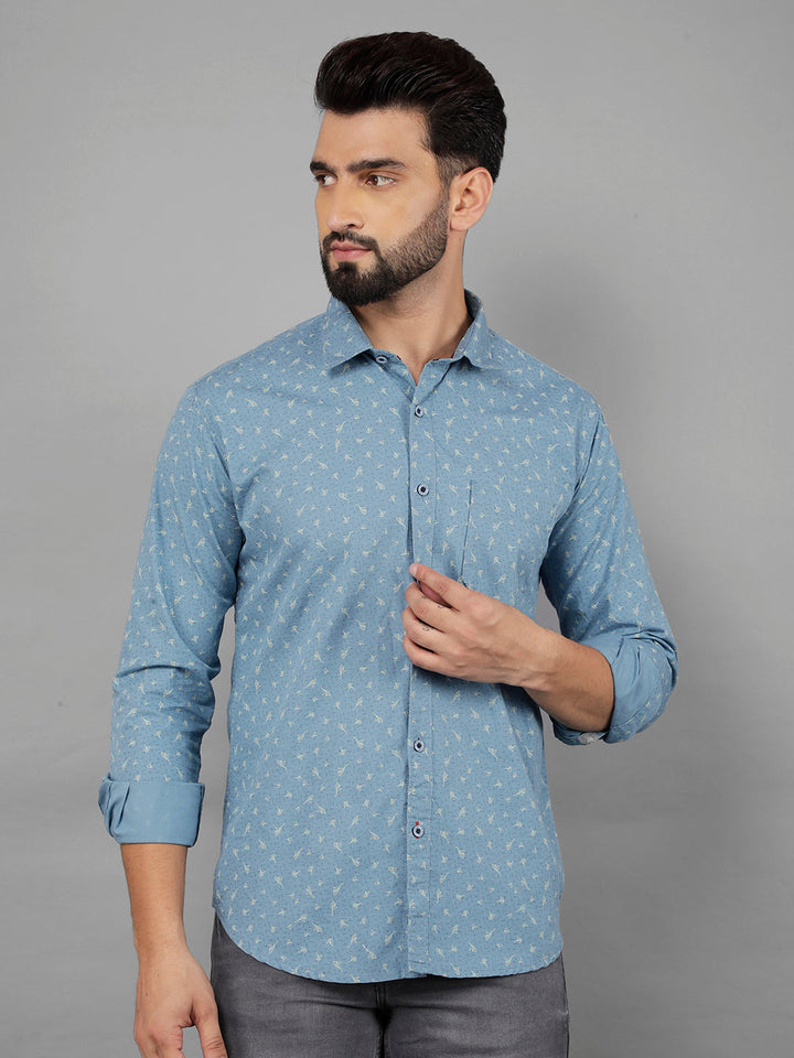 cobb teal blue printed slim-fit casual shirt