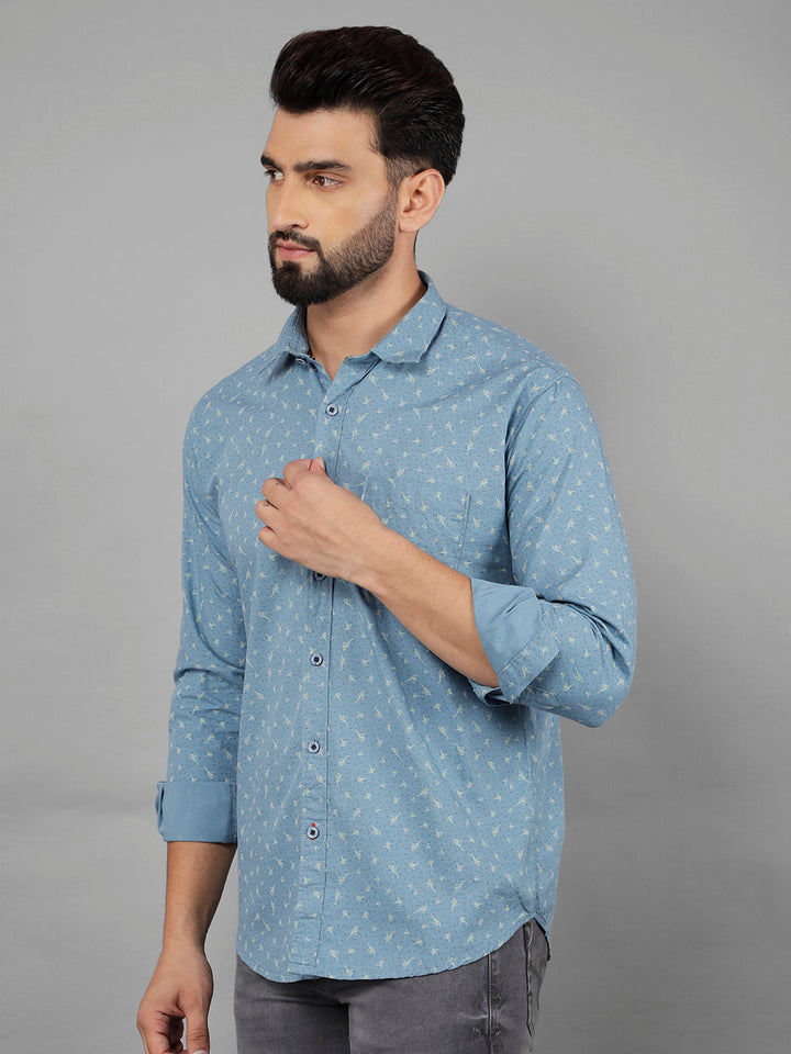 cobb teal blue printed slim-fit casual shirt