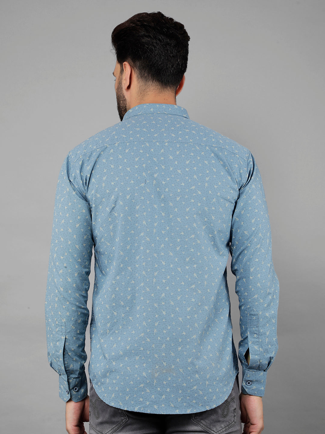 cobb teal blue printed slim-fit casual shirt