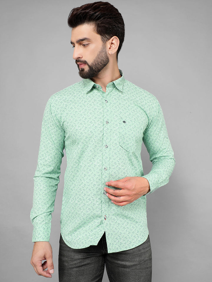 cobb green printed slim-fit casual shirt