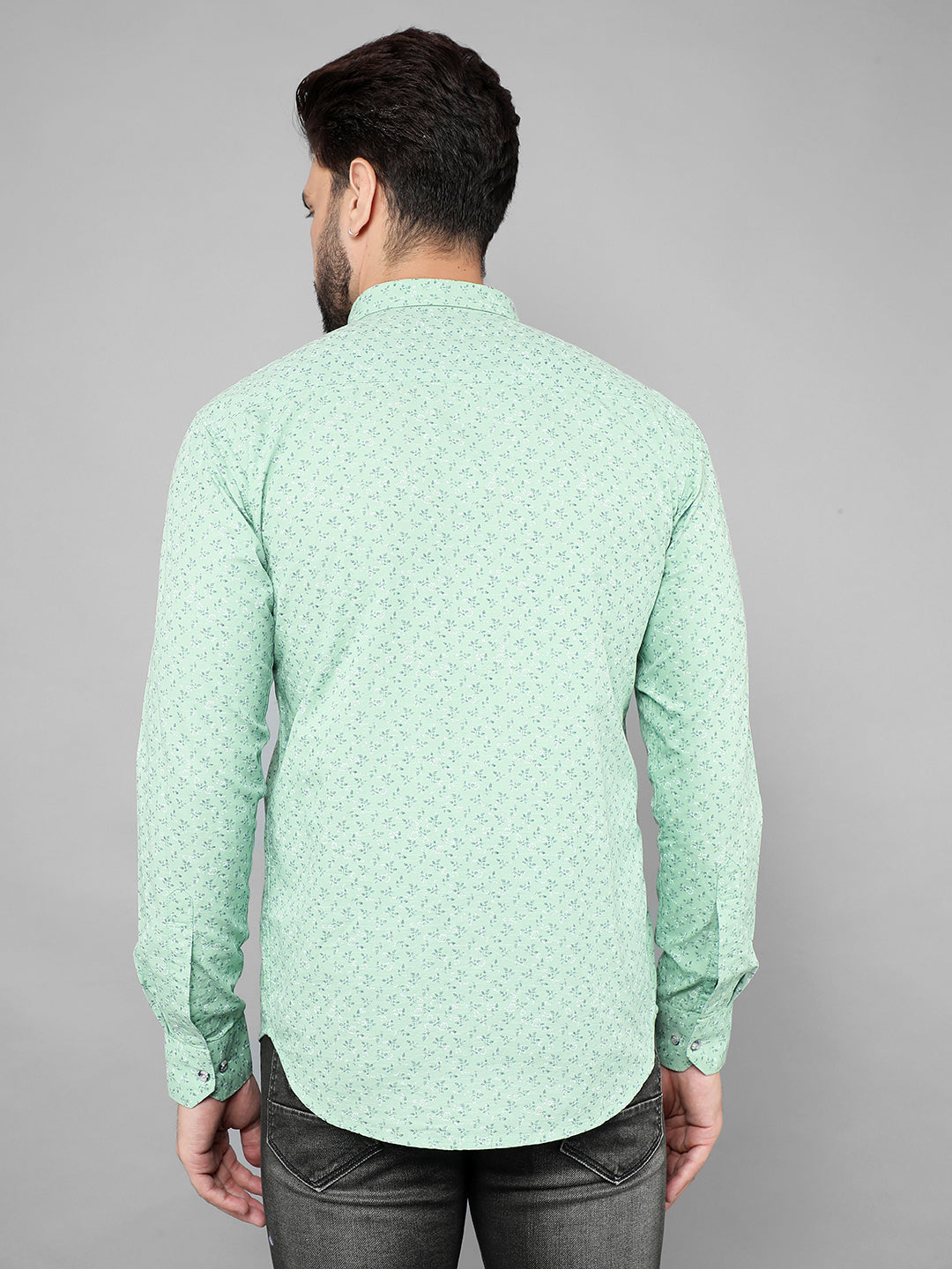 cobb green printed slim-fit casual shirt