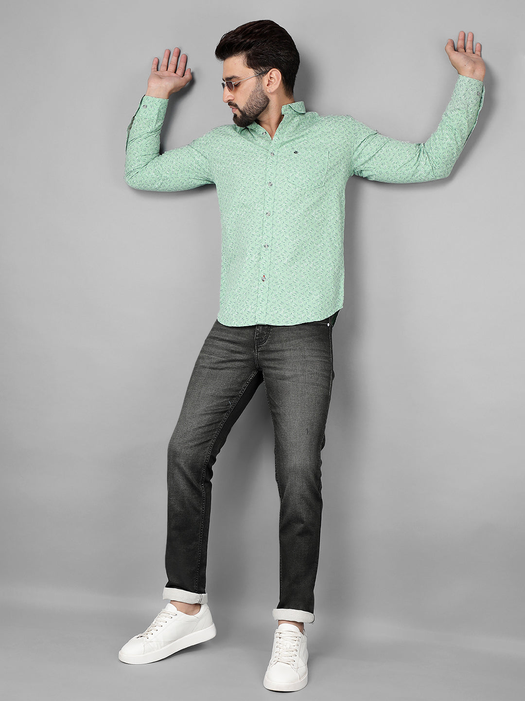 COBB GREEN PRINTED SLIM-FIT CASUAL SHIRT