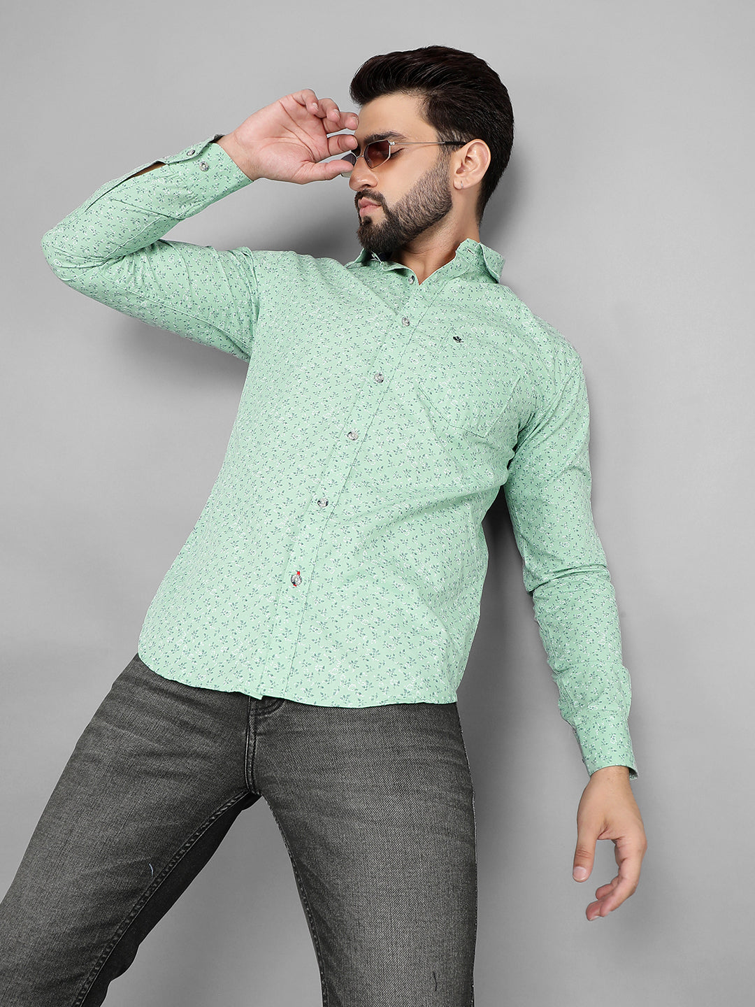 COBB GREEN PRINTED SLIM-FIT CASUAL SHIRT