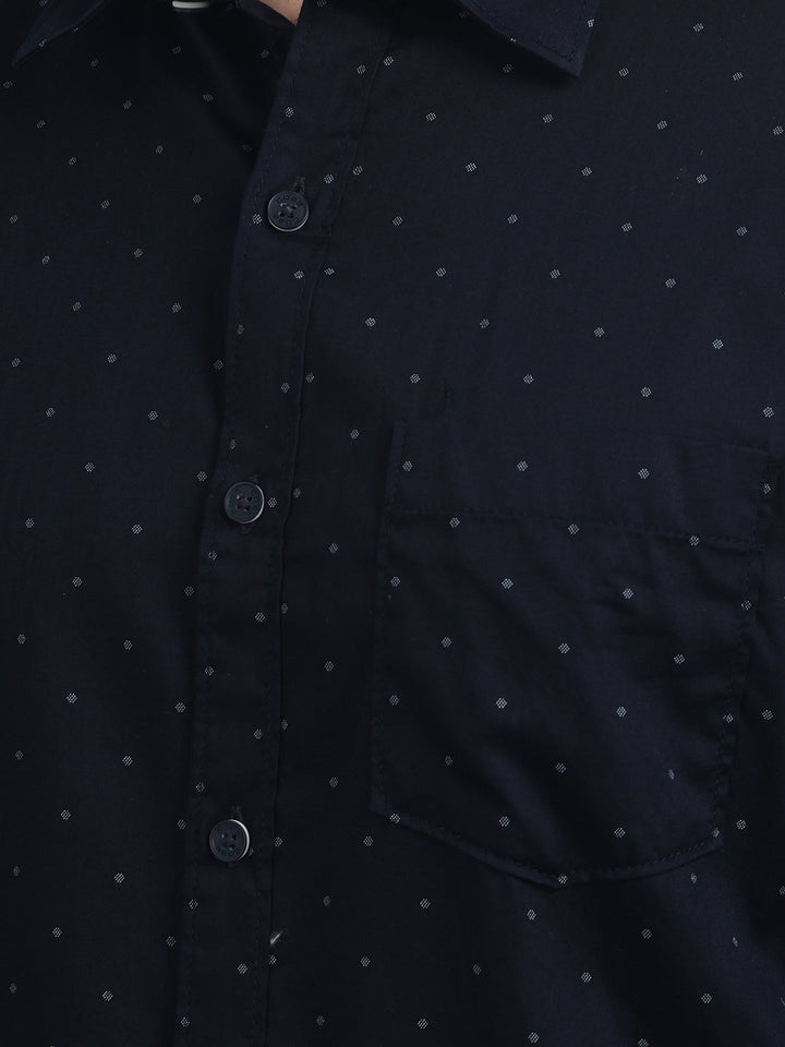 cobb navy blue printed slim-fit casual shirt