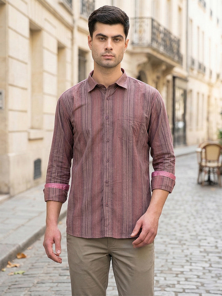 cobb maroon striped slim-fit casual shirt
