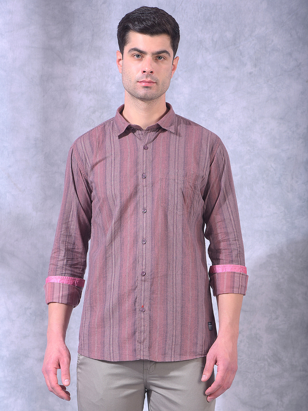 cobb maroon striped slim-fit casual shirt