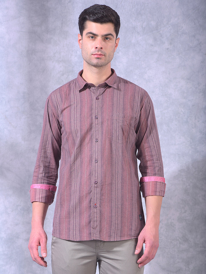 cobb maroon striped slim-fit casual shirt