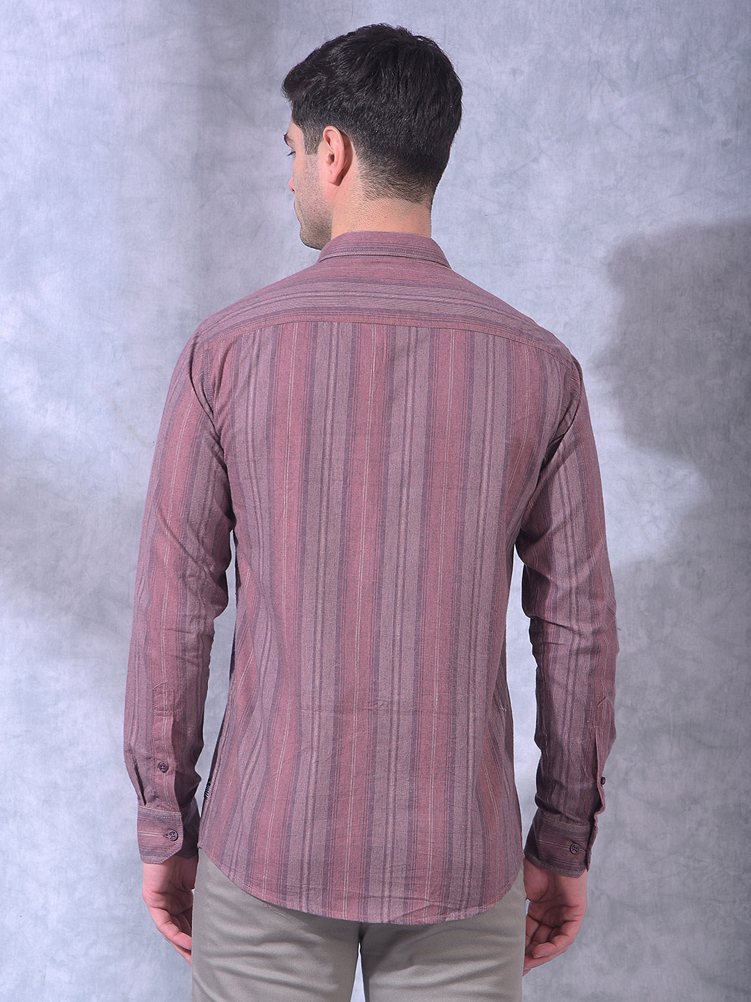 cobb maroon striped slim-fit casual shirt