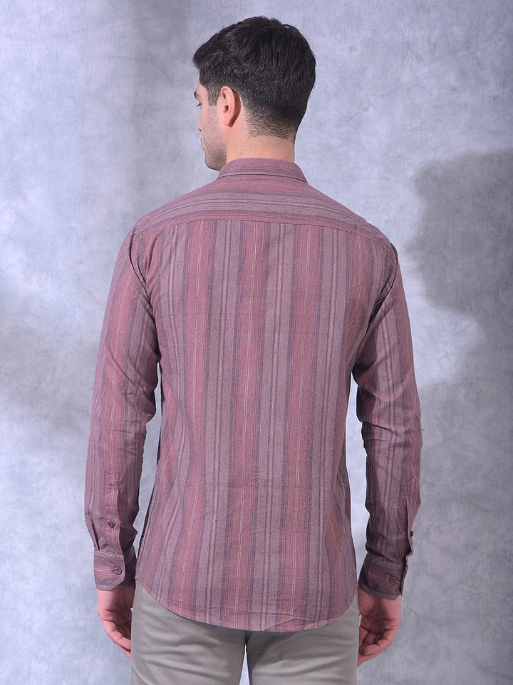 cobb maroon striped slim-fit casual shirt