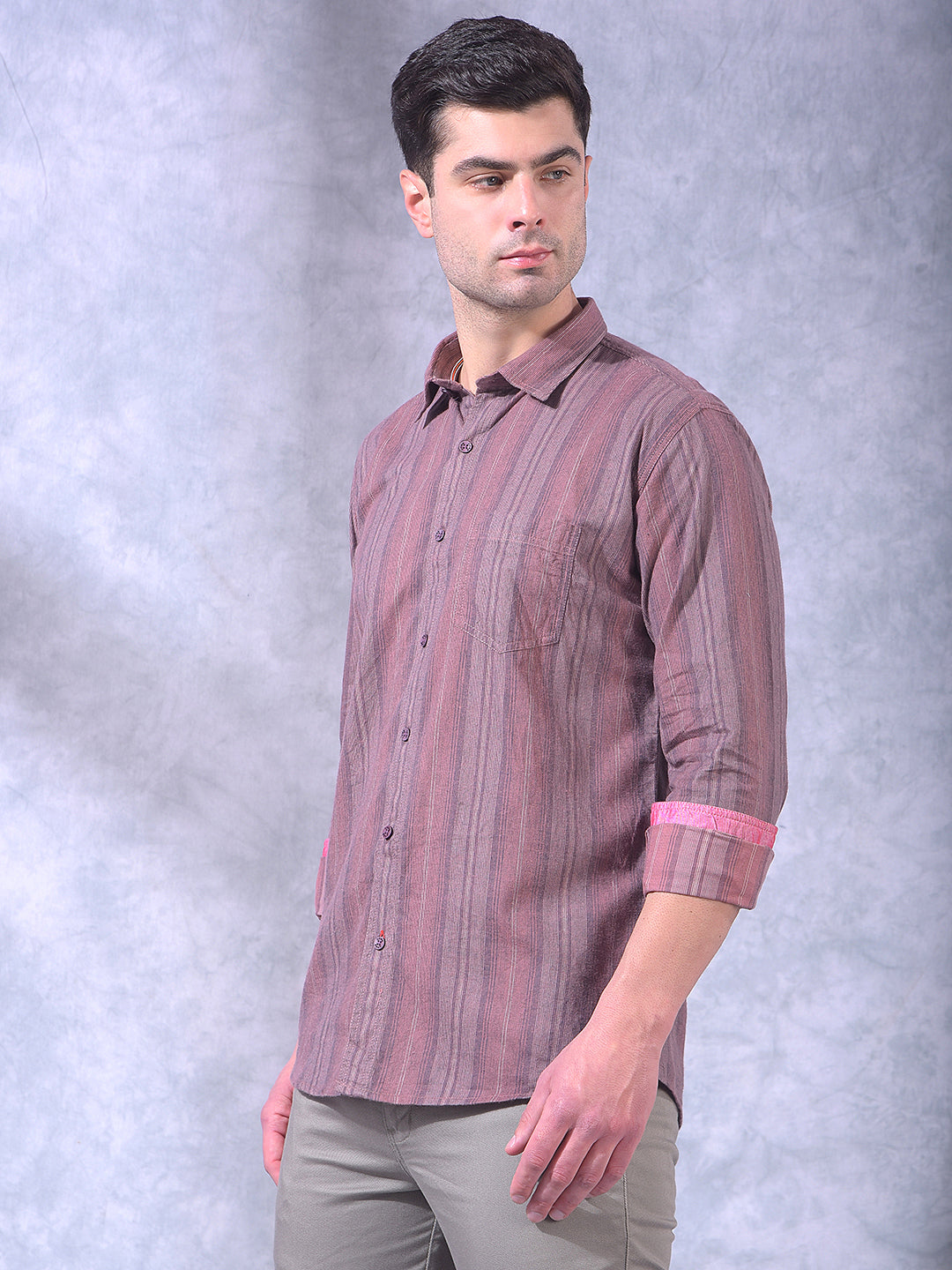 cobb maroon striped slim-fit casual shirt
