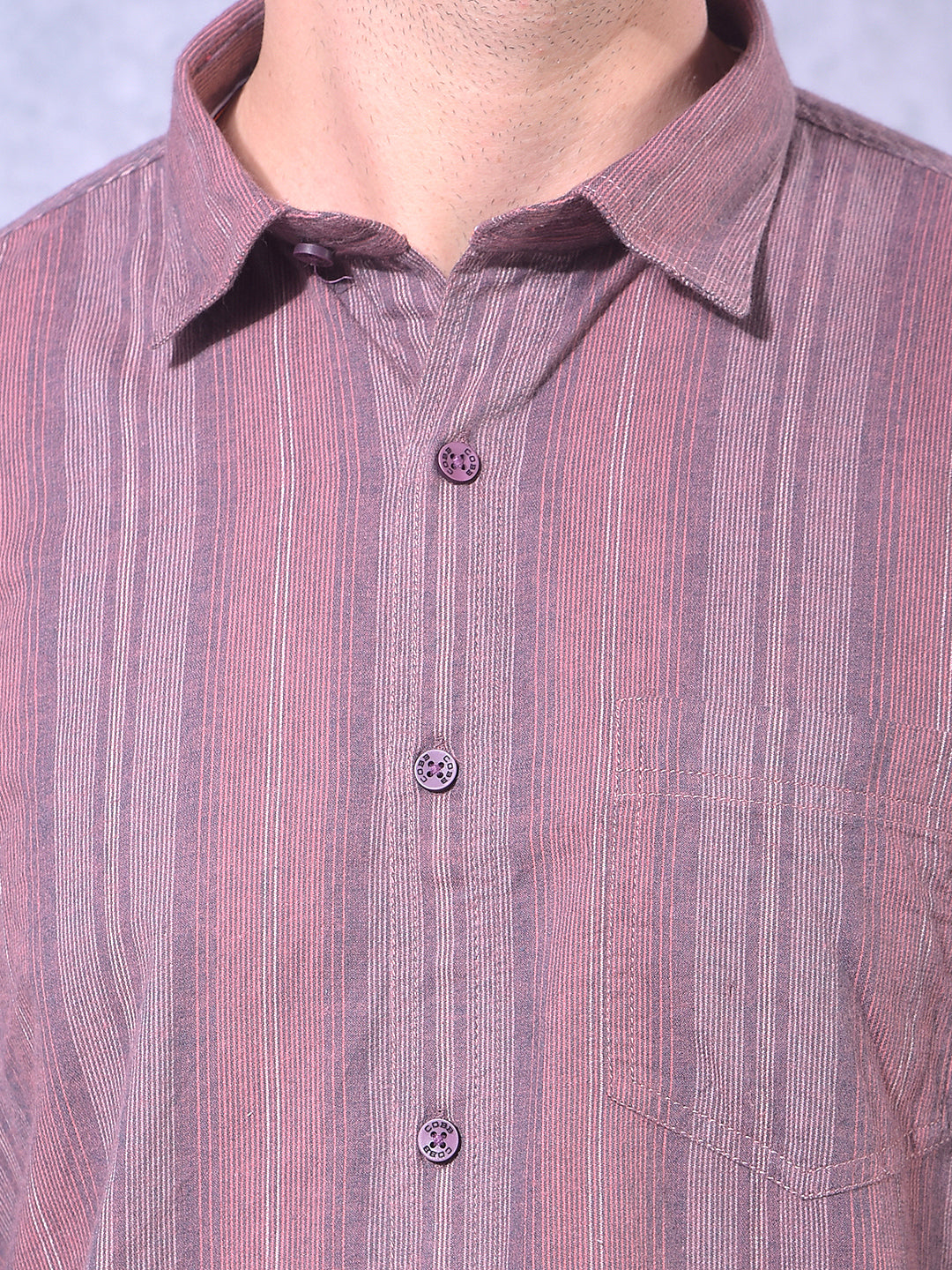 COBB MAROON STRIPED SLIM-FIT CASUAL SHIRT