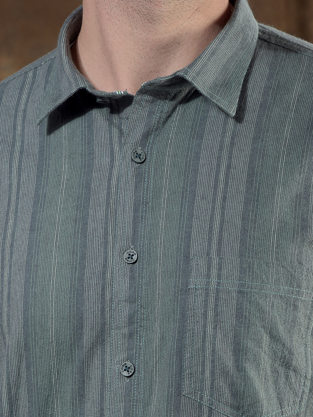 COBB OLIVE STRIPED SLIM-FIT CASUAL SHIRT