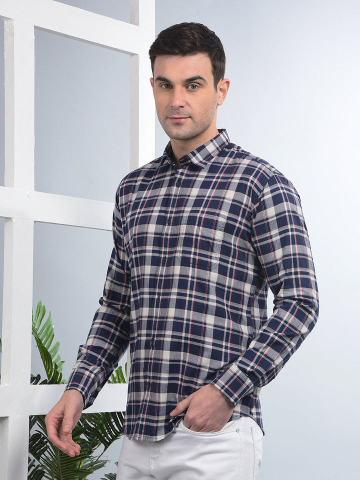 COBB NAVY BLUE CHECKED SLIM-FIT CASUAL SHIRT