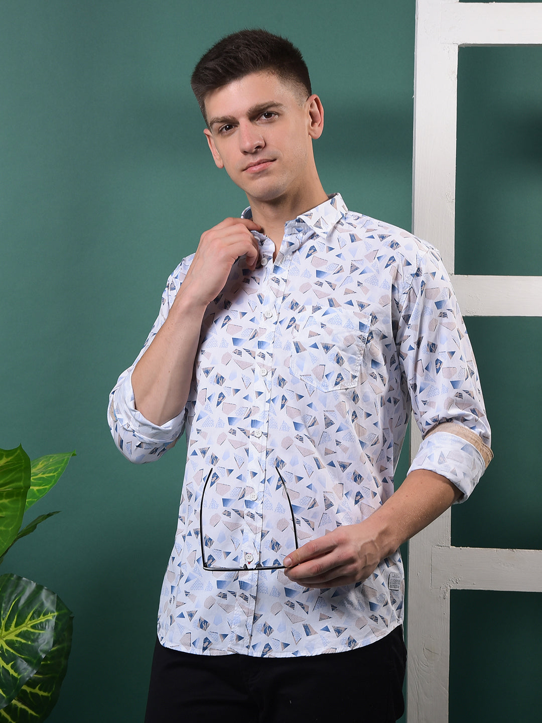cobb white printed slim-fit casual shirt