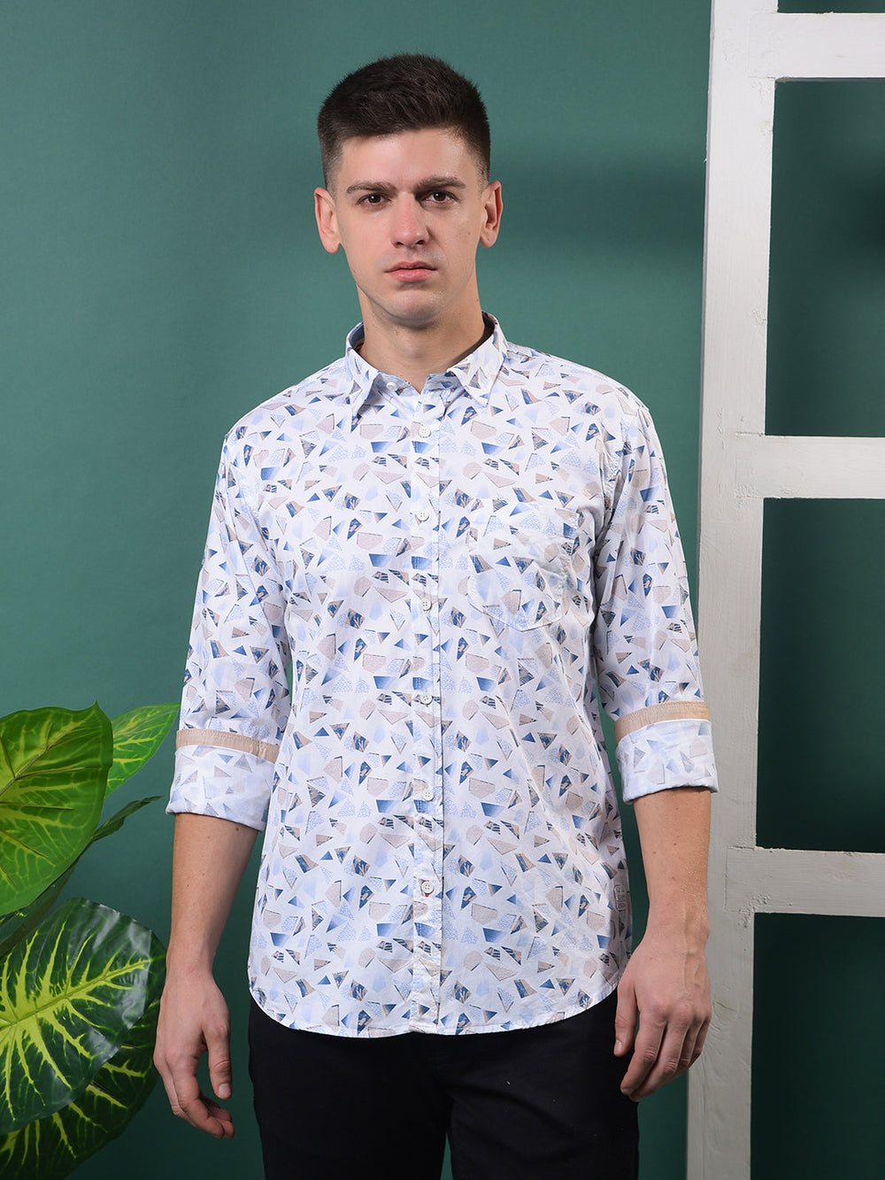 cobb white printed slim-fit casual shirt