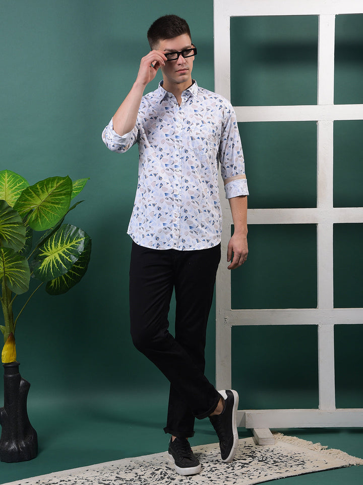 COBB WHITE PRINTED SLIM-FIT CASUAL SHIRT