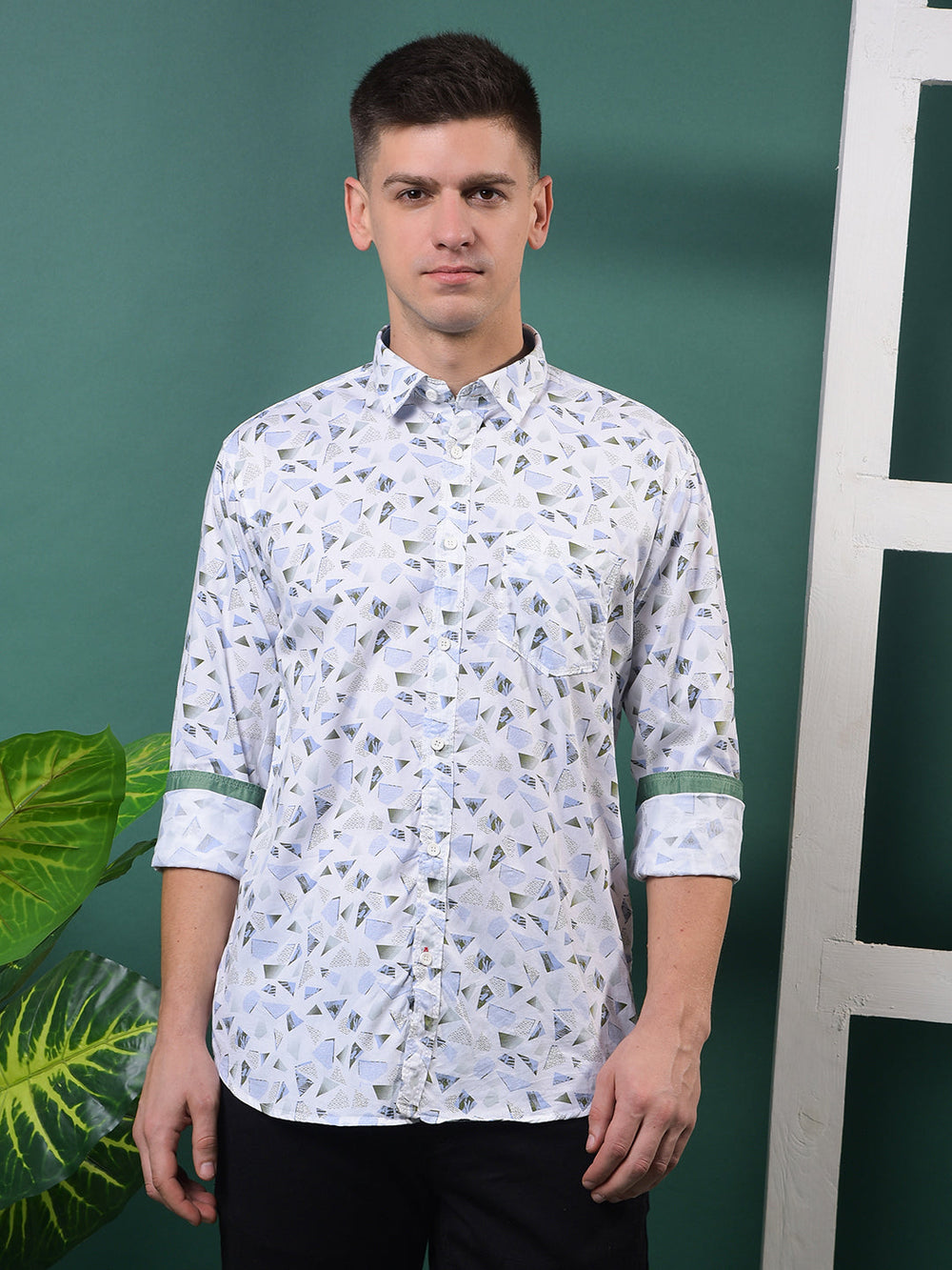 cobb white printed slim-fit casual shirt